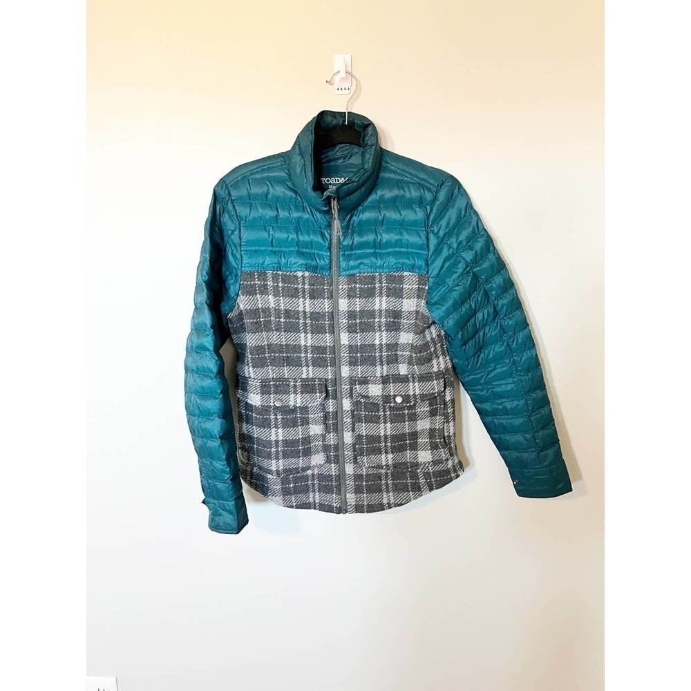 Toad&Co Breckinridge plaid puffer jacket teal gray size medium